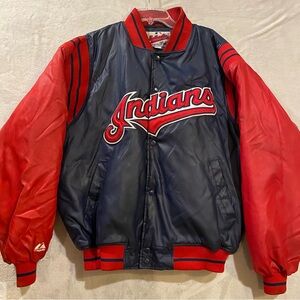 Cleveland Indi Jacket Men’s Large Red/Blue Snaps Stitched Lettering NBA Logo